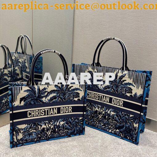 Replica Dior Book Tote Blue Dior Palms Embroidery Canvas Bag