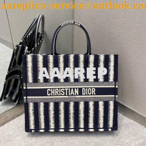 Replica Dior Book Tote Blue D-Stripes Embroidery Canvas Bag