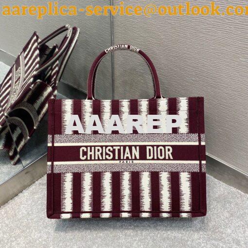 Replica Dior Book Tote Burgundy D-Stripes Embroidery Canvas Bag 9