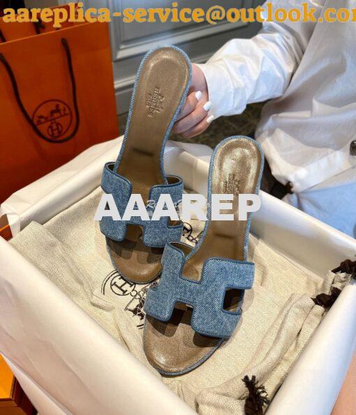 Replica Hermes Oran Sandals 1cm 5cm Denim Blue H211242 10