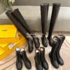 Replica Fendi Rockoko Black Leather Biker Boots With Stretch Fabric 8T