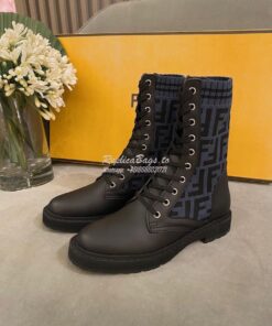 Replica Fendi Rockoko Black Leather Biker Boots With Stretch Fabric 8T Replica Fendi Rockoko Black Leather Biker Boots With Stretch Fabric 8T