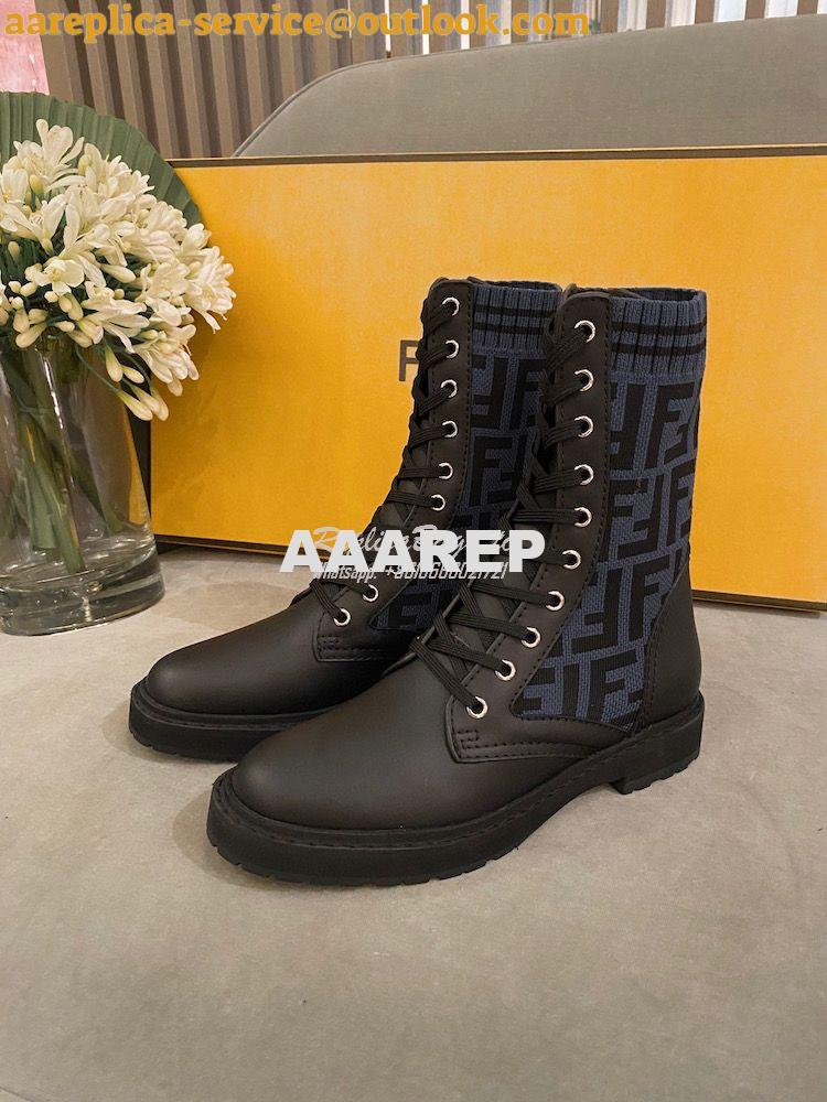 Replica Fendi Rockoko Black Leather Biker Boots With Stretch Fabric 8T Replica Fendi Rockoko Black Leather Biker Boots With Stretch Fabric 8T