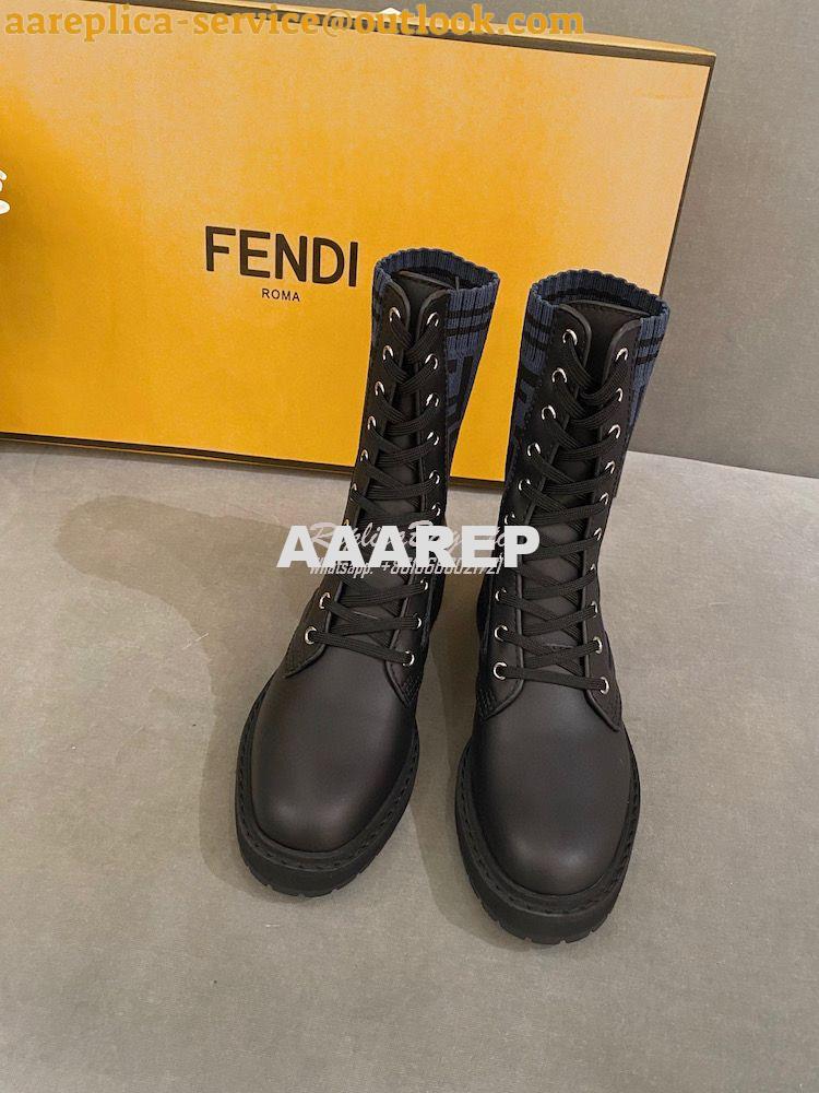 Replica Fendi Rockoko Black Leather Biker Boots With Stretch Fabric 8T 2 Replica Fendi Rockoko Black Leather Biker Boots With Stretch Fabric 8T 2