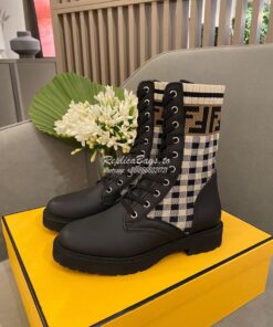 Replica Fendi Rockoko Black Leather Biker Boots With Stretch Fabric 8T Replica Fendi Rockoko Black Leather Biker Boots With Stretch Fabric 8T