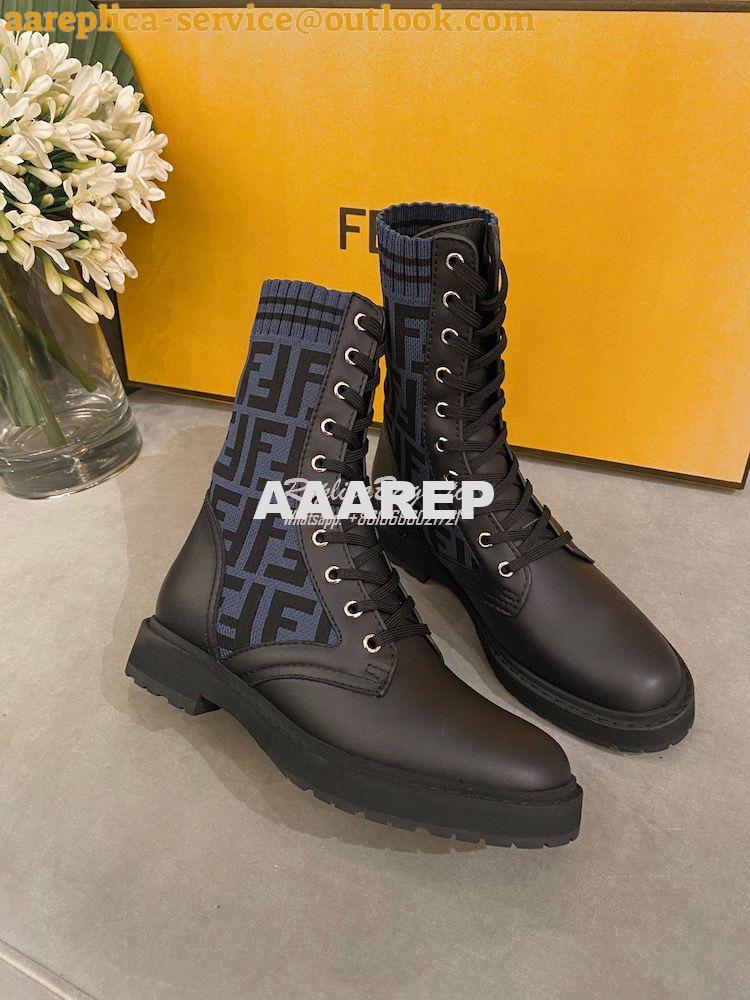 Replica Fendi Rockoko Black Leather Biker Boots With Stretch Fabric 8T 5 Replica Fendi Rockoko Black Leather Biker Boots With Stretch Fabric 8T 5