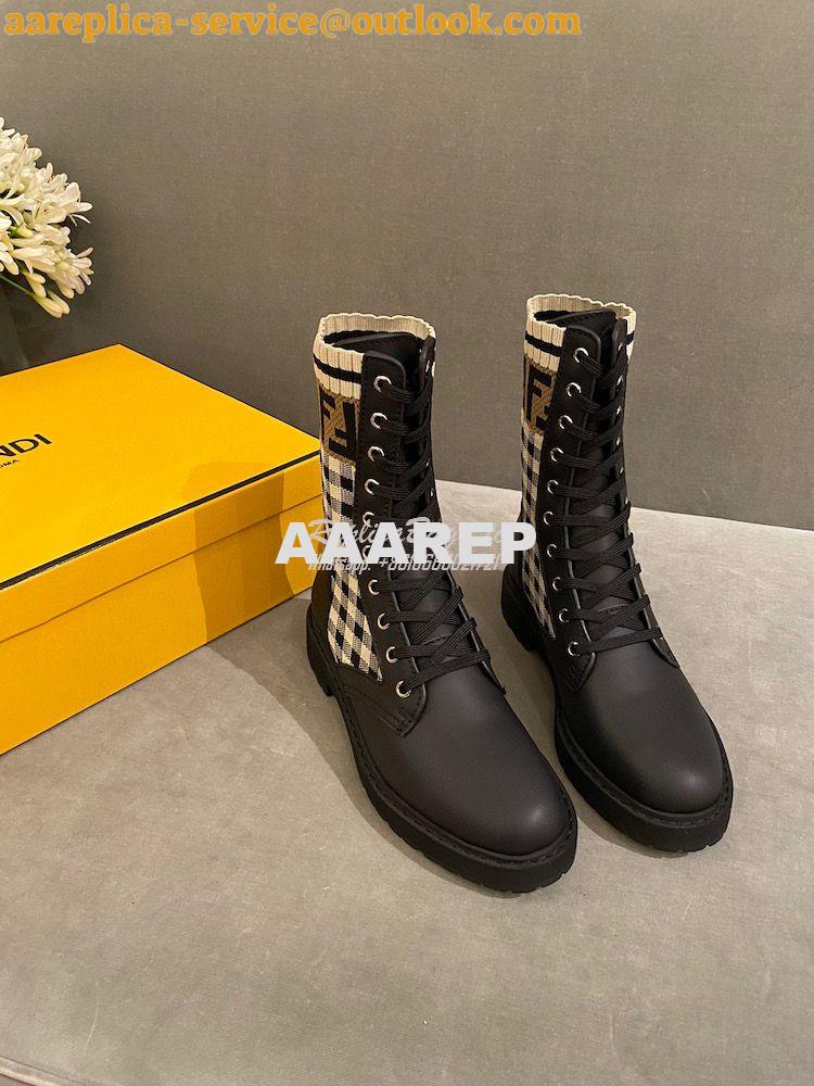 Replica Fendi Rockoko Black Leather Biker Boots With Stretch Fabric 8T 2 Replica Fendi Rockoko Black Leather Biker Boots With Stretch Fabric 8T 2