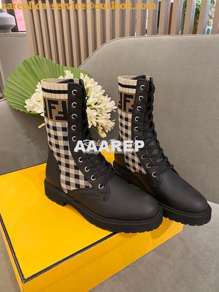 Replica Fendi Rockoko Black Leather Biker Boots With Stretch Fabric 8T 3 Replica Fendi Rockoko Black Leather Biker Boots With Stretch Fabric 8T 3