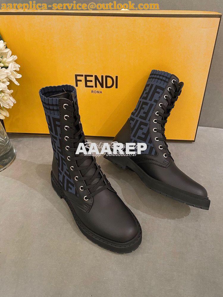 Replica Fendi Rockoko Black Leather Biker Boots With Stretch Fabric 8T 6 Replica Fendi Rockoko Black Leather Biker Boots With Stretch Fabric 8T 6
