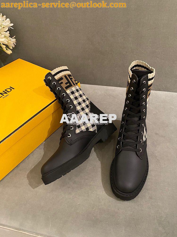 Replica Fendi Rockoko Black Leather Biker Boots With Stretch Fabric 8T 4 Replica Fendi Rockoko Black Leather Biker Boots With Stretch Fabric 8T 4