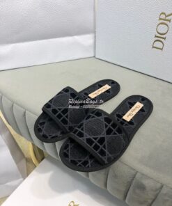 Replica Dior Chez Moi Slide Cannage Embroidered Velvet KCQ488 Black 2