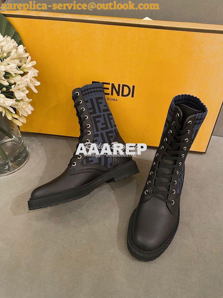 Replica Fendi Rockoko Black Leather Biker Boots With Stretch Fabric 8T 7 Replica Fendi Rockoko Black Leather Biker Boots With Stretch Fabric 8T 7