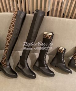 Replica Fendi Rockoko Black Leather Biker Boots With Stretch Fabric 8T Replica Fendi Rockoko Black Leather Biker Boots With Stretch Fabric 8T