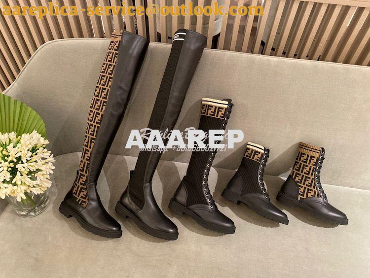 Replica Fendi Rockoko Black Leather Biker Boots With Stretch Fabric 8T Replica Fendi Rockoko Black Leather Biker Boots With Stretch Fabric 8T