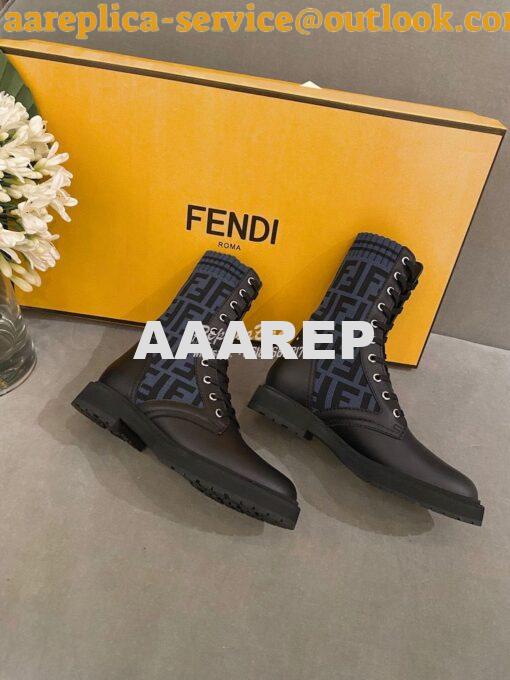 Replica Fendi Rockoko Black Leather Biker Boots With Stretch Fabric 8T 8
