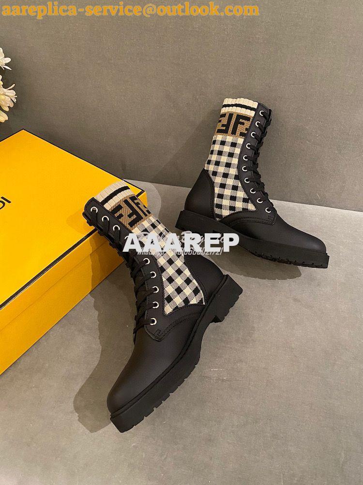 Replica Fendi Rockoko Black Leather Biker Boots With Stretch Fabric 8T 7 Replica Fendi Rockoko Black Leather Biker Boots With Stretch Fabric 8T 7