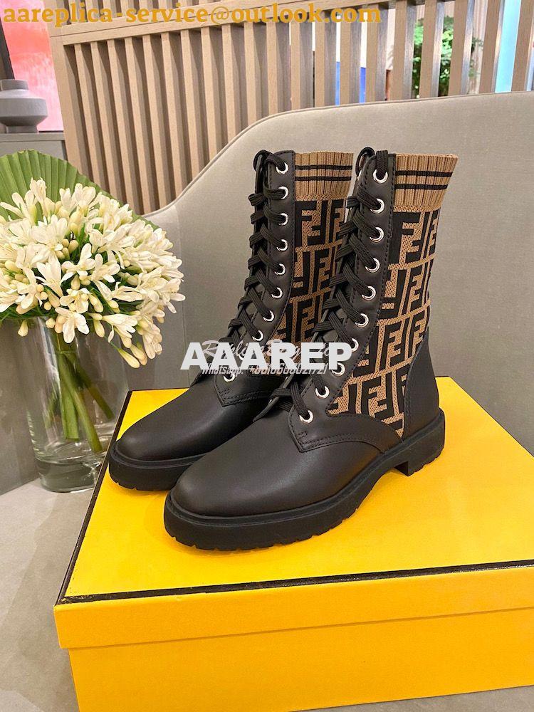 Replica Fendi Rockoko Black Leather Biker Boots With Stretch Fabric 8T 4 Replica Fendi Rockoko Black Leather Biker Boots With Stretch Fabric 8T 4