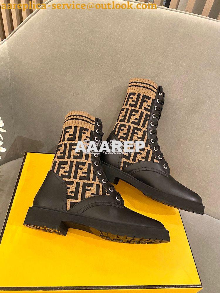 Replica Fendi Rockoko Black Leather Biker Boots With Stretch Fabric 8T 6 Replica Fendi Rockoko Black Leather Biker Boots With Stretch Fabric 8T 6