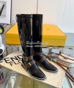 Replica Fendi Glossy Neoprene FFrame Harness Boots Black