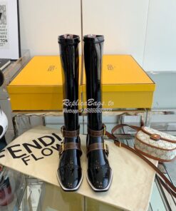 Replica Fendi Glossy Neoprene FFrame Harness Boots Black 2