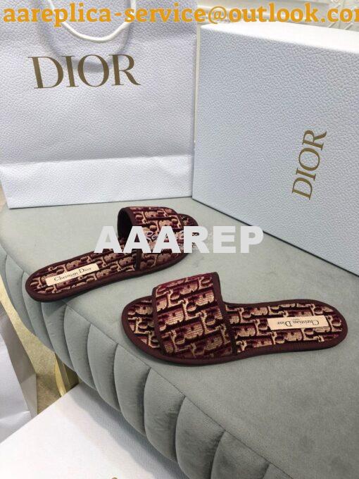 Replica Dior Chez Moi Slide Oblique Embroidered Velvet KCQ488 Burgundy 2