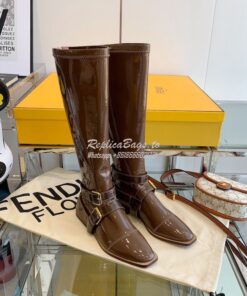 Replica Fendi Glossy Neoprene FFrame Harness Boots Brown 2