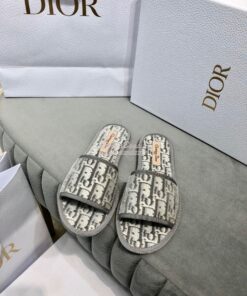 Replica Dior Chez Moi Slide Oblique Embroidered Velvet KCQ488 Grey