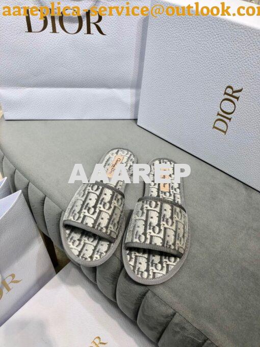 Replica Dior Chez Moi Slide Oblique Embroidered Velvet KCQ488 Grey