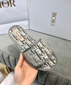 Replica Dior Chez Moi Slide Oblique Embroidered Velvet KCQ488 Grey 2