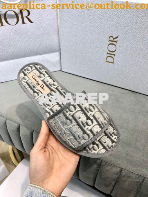Replica Dior Chez Moi Slide Oblique Embroidered Velvet KCQ488 Grey 2