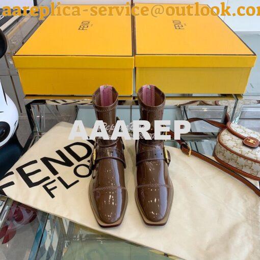 Replica Fendi Glossy Neoprene FFrame Harness Ankle Boots Brown 2
