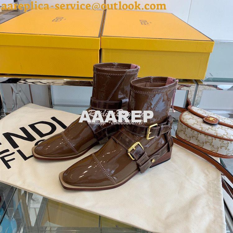 Replica Fendi Glossy Neoprene FFrame Harness Ankle Boots Brown 3 Replica Fendi Glossy Neoprene FFrame Harness Ankle Boots Brown 3