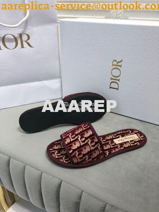 Replica Dior Chez Moi Slide Oblique Embroidered Velvet KCQ488 Burgundy 6