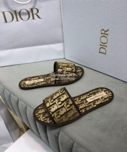 Replica Dior Chez Moi Slide Oblique Embroidered Velvet KCQ488 Brown 2