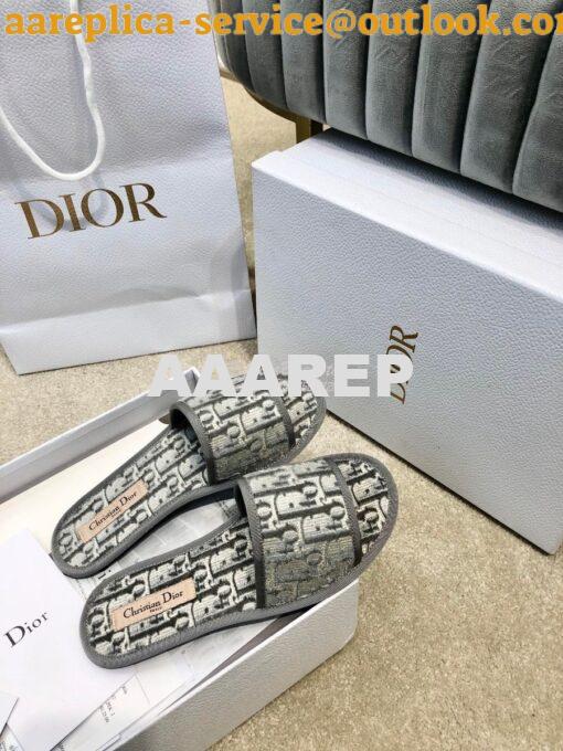 Replica Dior Chez Moi Slide Oblique Embroidered Velvet KCQ488 Grey 5
