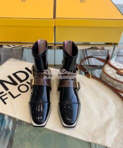 Replica Fendi Glossy Neoprene FFrame Harness Ankle Boots Black