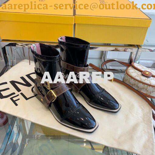 Replica Fendi Glossy Neoprene FFrame Harness Ankle Boots Black 2