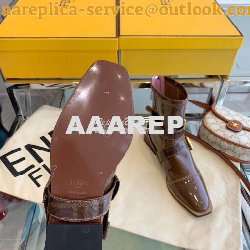 Replica Fendi Glossy Neoprene FFrame Harness Ankle Boots Brown 9