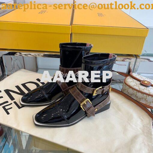 Replica Fendi Glossy Neoprene FFrame Harness Ankle Boots Black 3