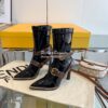 Replica Fendi Glossy Neoprene FFrame Harness Ankle Boots Heel Brown 11