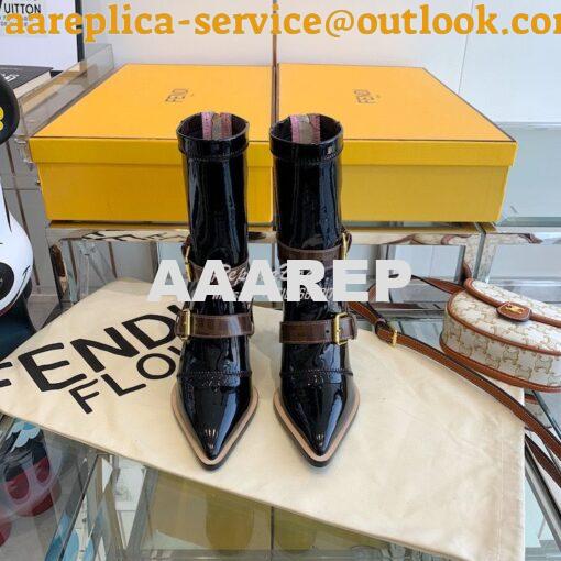 Replica Fendi Glossy Neoprene FFrame Harness Ankle Boots Heel Black 2