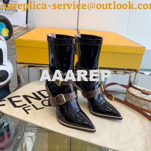 Replica Fendi Glossy Neoprene FFrame Harness Ankle Boots Heel Black 3