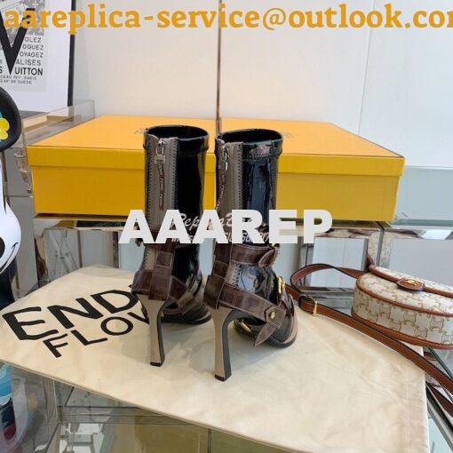 Replica Fendi Glossy Neoprene FFrame Harness Ankle Boots Heel Black 6