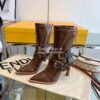 Replica Fendi Glossy Neoprene FFrame Harness Boots Heel Brown 11
