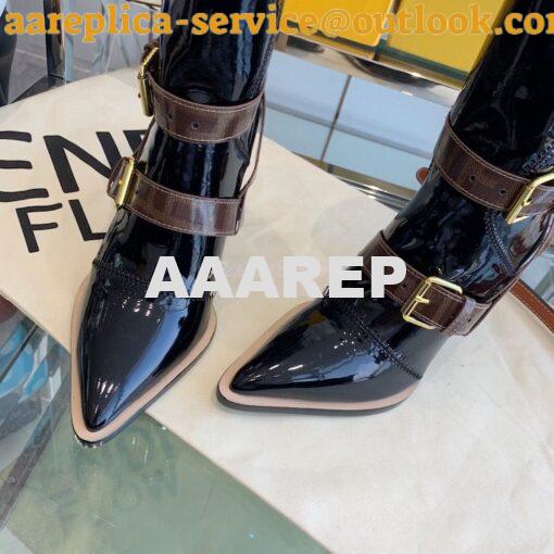 Replica Fendi Glossy Neoprene FFrame Harness Ankle Boots Heel Black 8