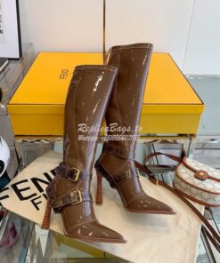 Replica Fendi Glossy Neoprene FFrame Harness Boots Heel Brown Replica Fendi Glossy Neoprene FFrame Harness Boots Heel Brown
