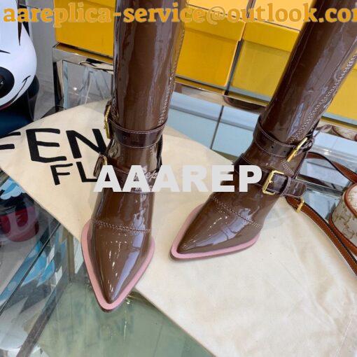 Replica Fendi Glossy Neoprene FFrame Harness Boots Heel Brown 8