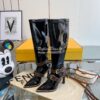 Replica Fendi Glossy Neoprene FFrame Harness Boots Heel Black