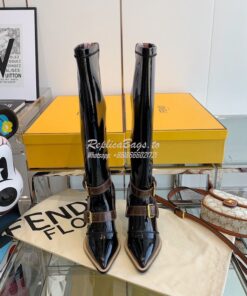 Replica Fendi Glossy Neoprene FFrame Harness Boots Heel Black 2