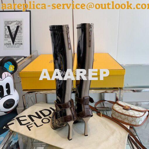 Replica Fendi Glossy Neoprene FFrame Harness Boots Heel Black 7